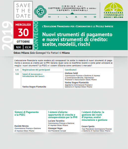 SAVE THE DATE 30 OTTOBRE 2019 ODCEC MILANO